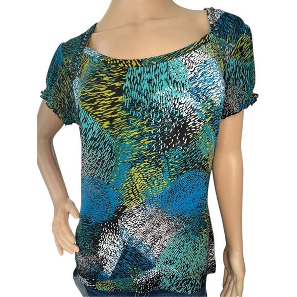East 5th Abstract Patterned Short Sleeve Stretchy Professional Blouse - Picture 1 of 6